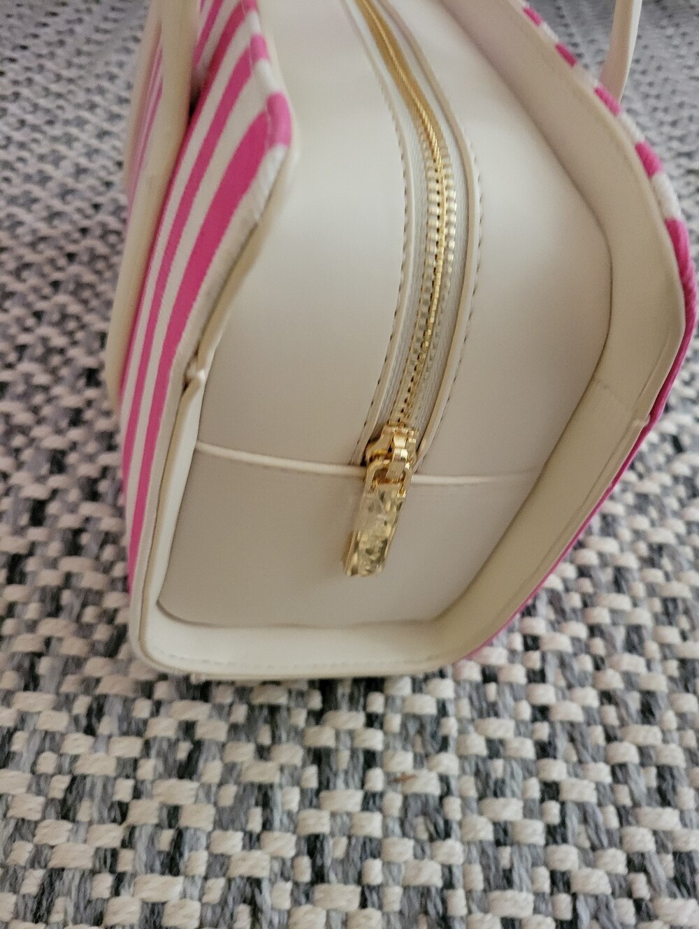 Betsey Johnson Pink and White Striped Shoulder Bag with Floral Charm - Picture 10 of 10